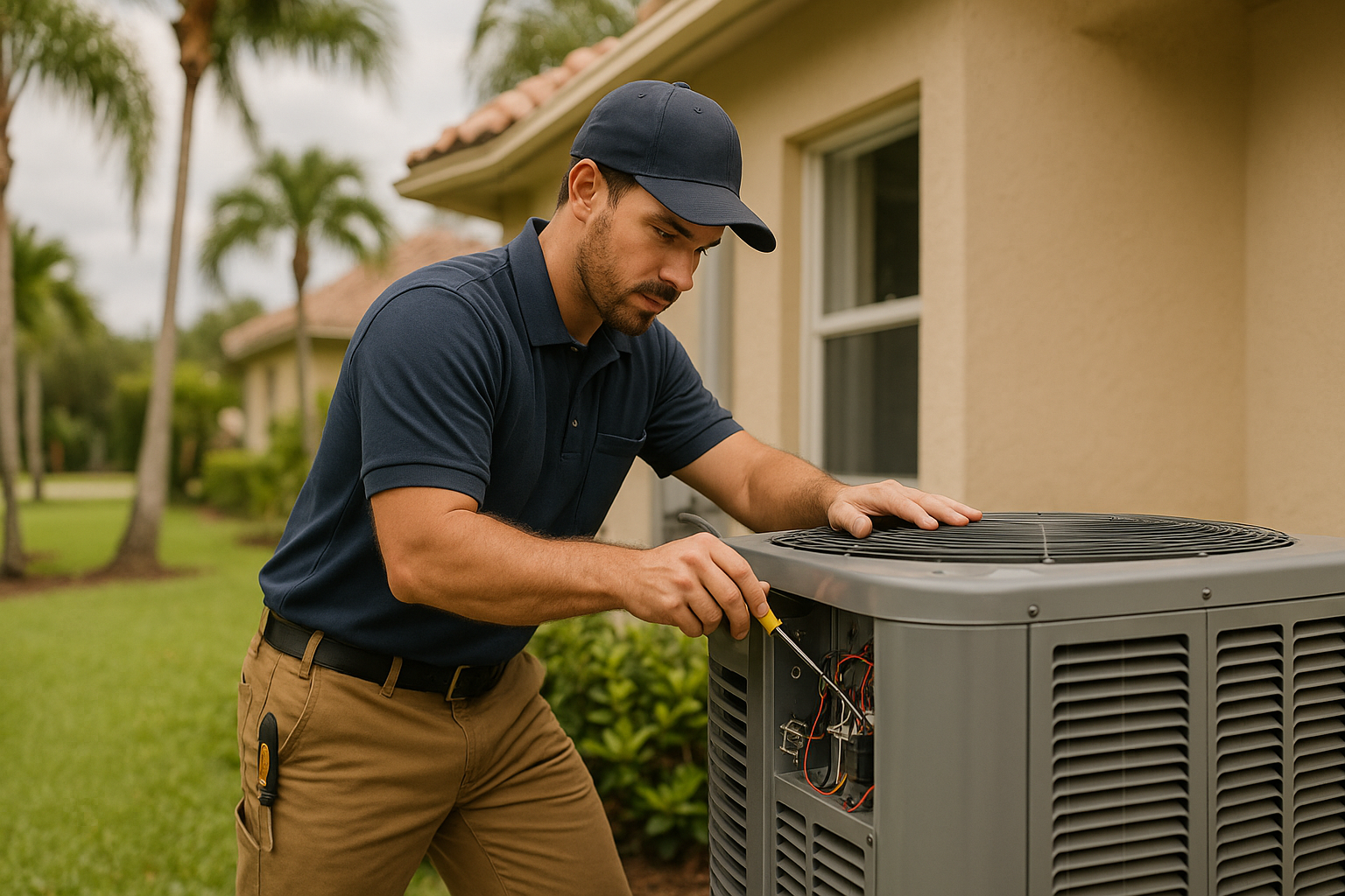 Editorial illustration depicting hvac hurricane preparation cost naples fl